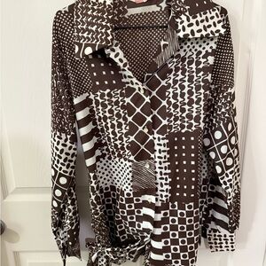 Laura Mae Vintage Brown and White Patterned Blouse